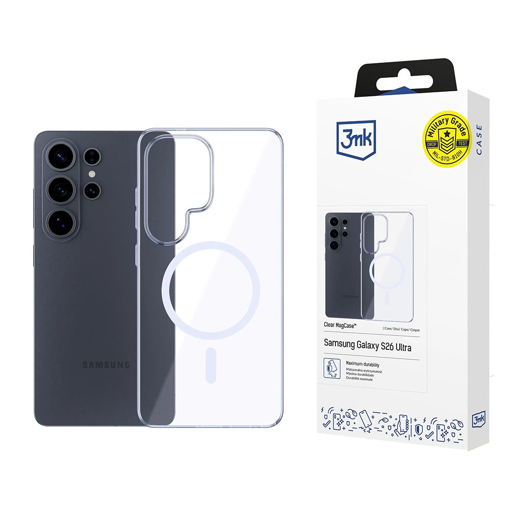 Pouzdro MagSafe pro Samsung Galaxy S26 Ultra S948, 3MK, Clear MagCase, Průhledné