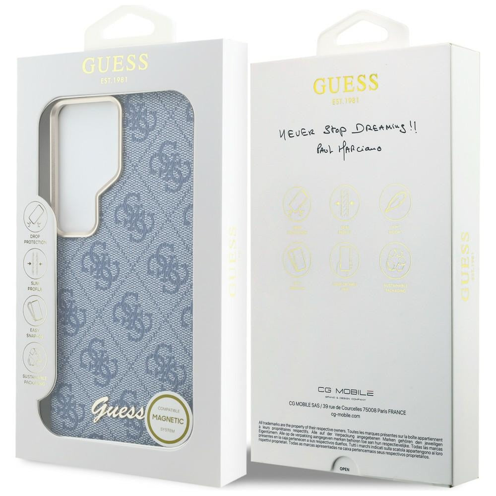 Pouzdro MagSafe pro Samsung Galaxy S26 Ultra S948, Guess, 4G Script Logo, Modrá