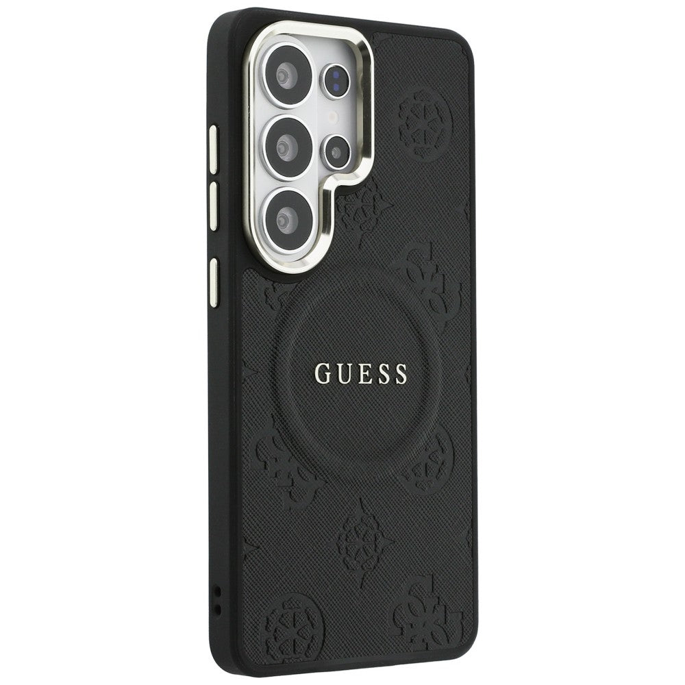 MagSafe Case for Samsung Galaxy S26 Ultra S948, GUESS, Saffiano Peony Embossed Ring, Black