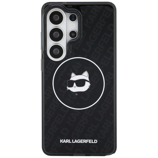 Pouzdro MagSafe pro Samsung Galaxy S26 Ultra S948, Karl Lagerfeld, IML Choupette Head on KL Repeated Logo, Černá