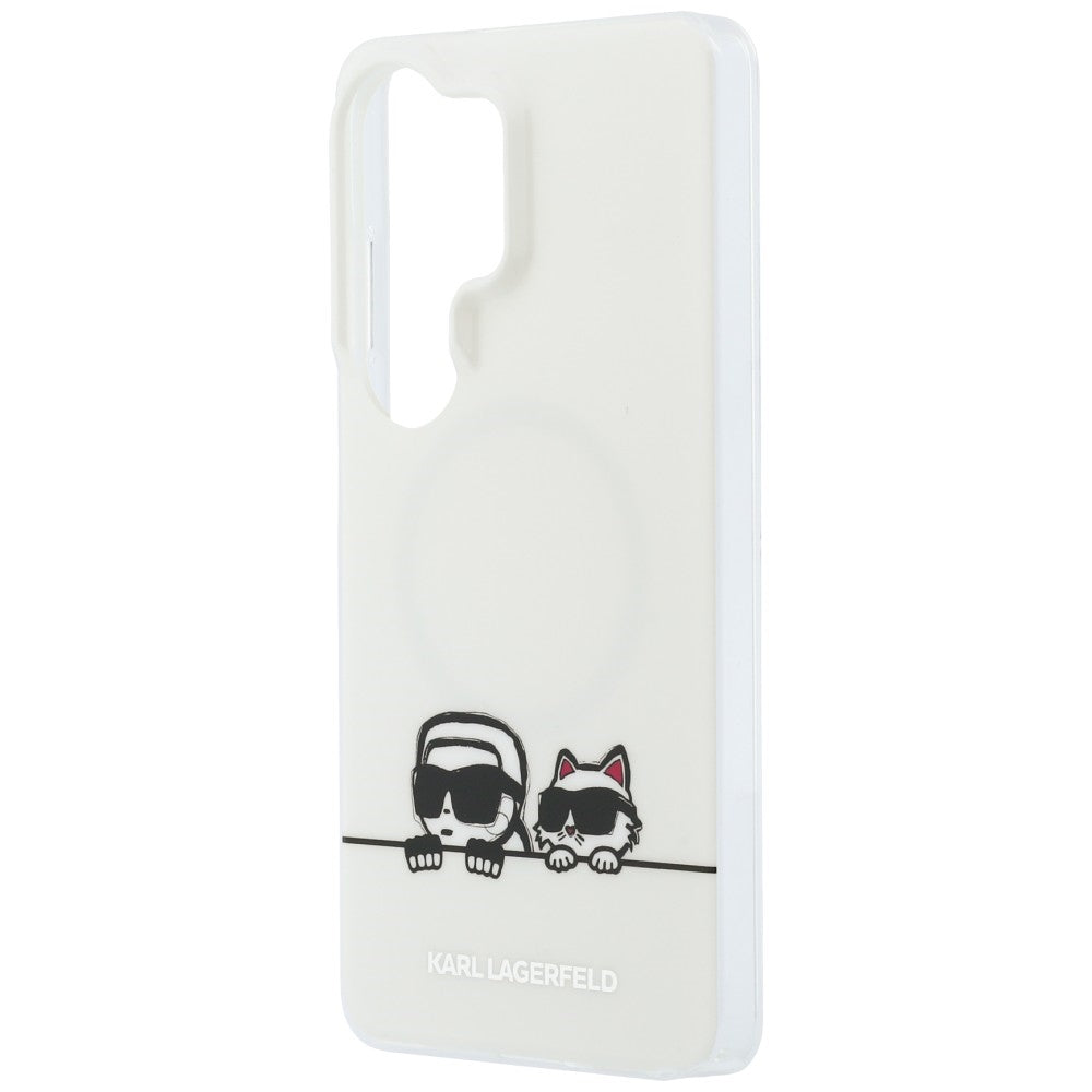 Pouzdro MagSafe pro Samsung Galaxy S26 Ultra S948, Karl Lagerfeld, IML Karl & Choupette Peekaboo Logo, Bílá