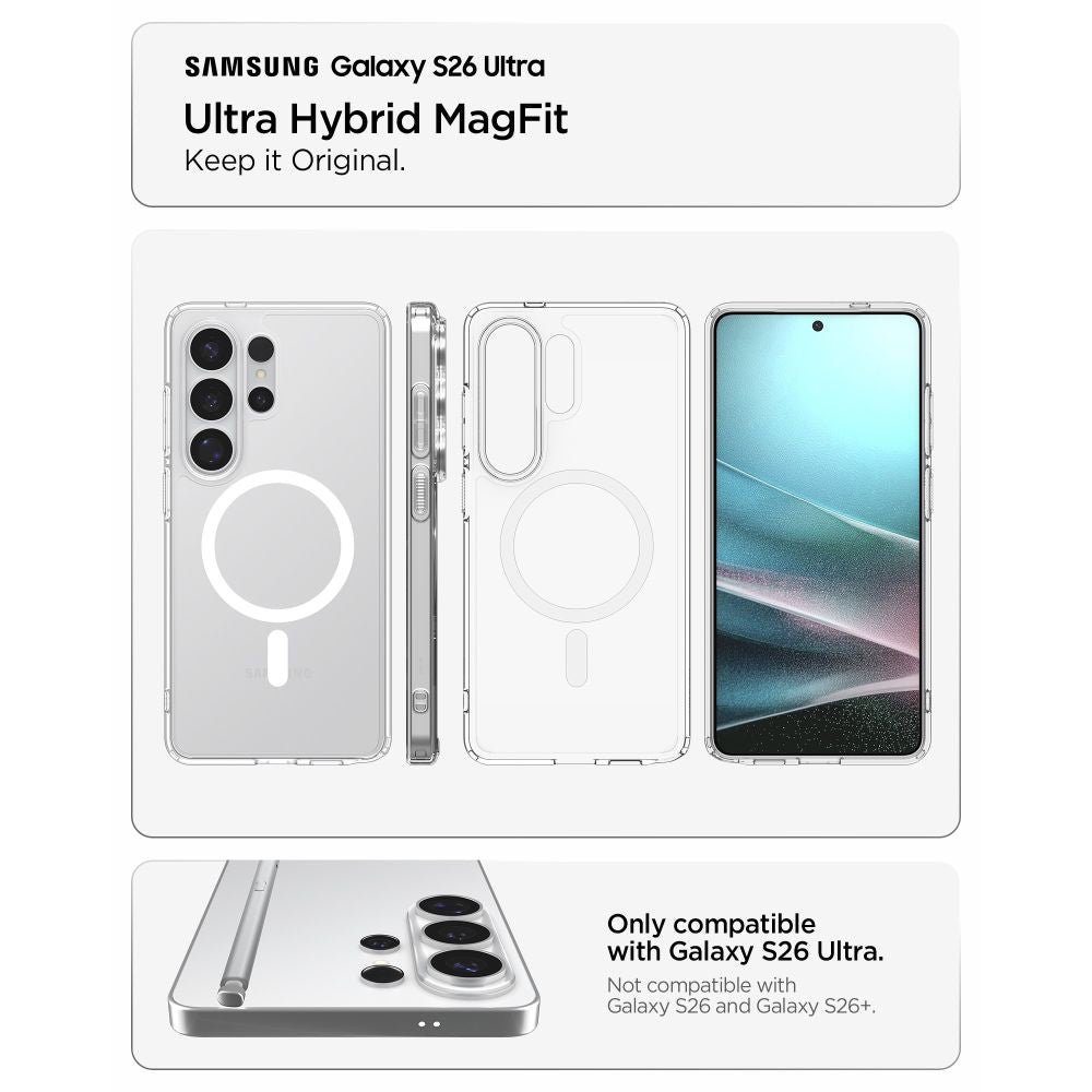 Pouzdro MagSafe pro Samsung Galaxy S26 Ultra S948, Spigen, Ultra Hybrid, Průhledné Bílé ACS10679