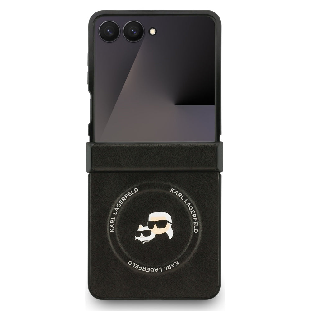 Pouzdro MagSafe pro Samsung Galaxy Z Flip7 F766, Karl Lagerfeld, Karl & Choupette Pins, Černá