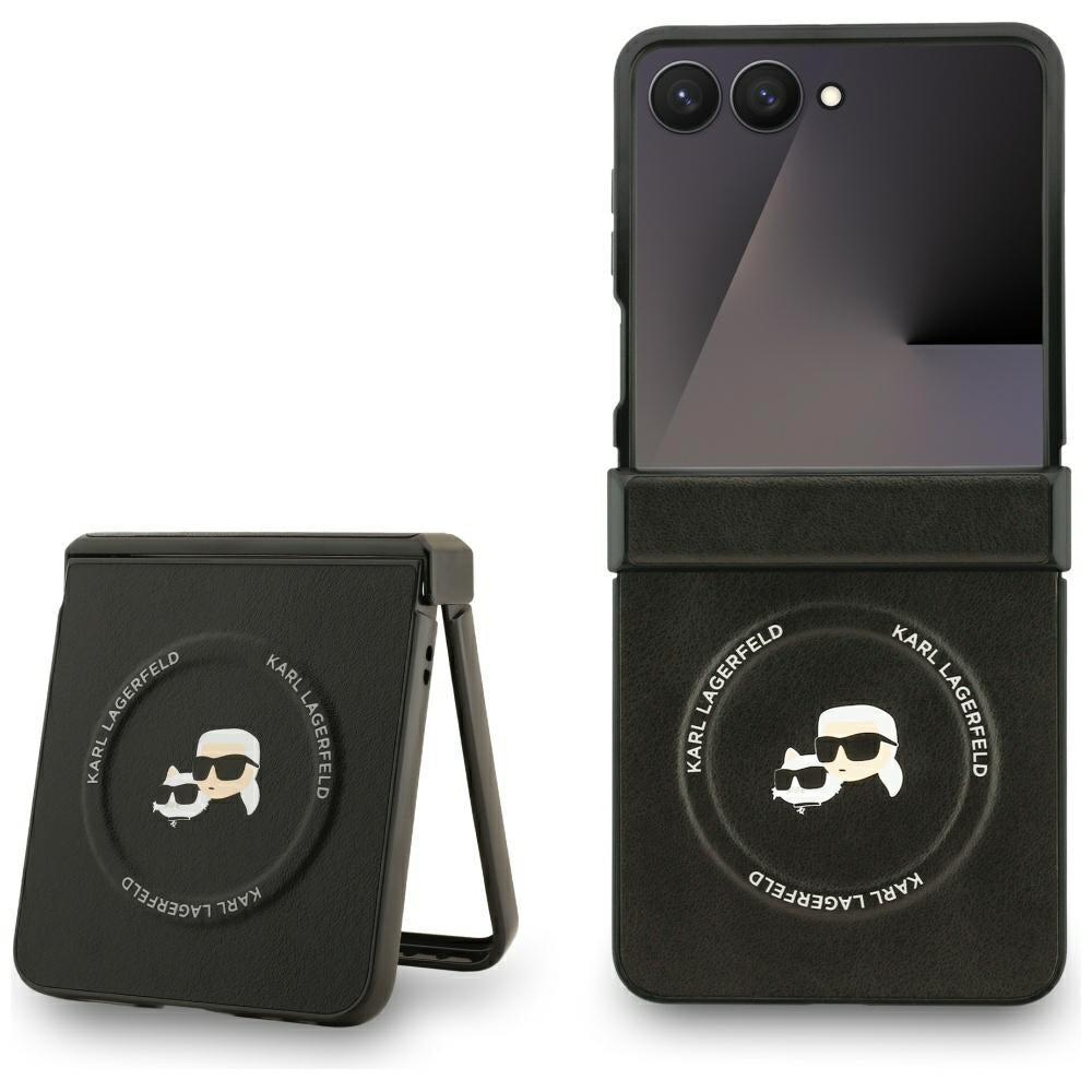 Pouzdro MagSafe pro Samsung Galaxy Z Flip7 F766, Karl Lagerfeld, Karl & Choupette Pins, Černá