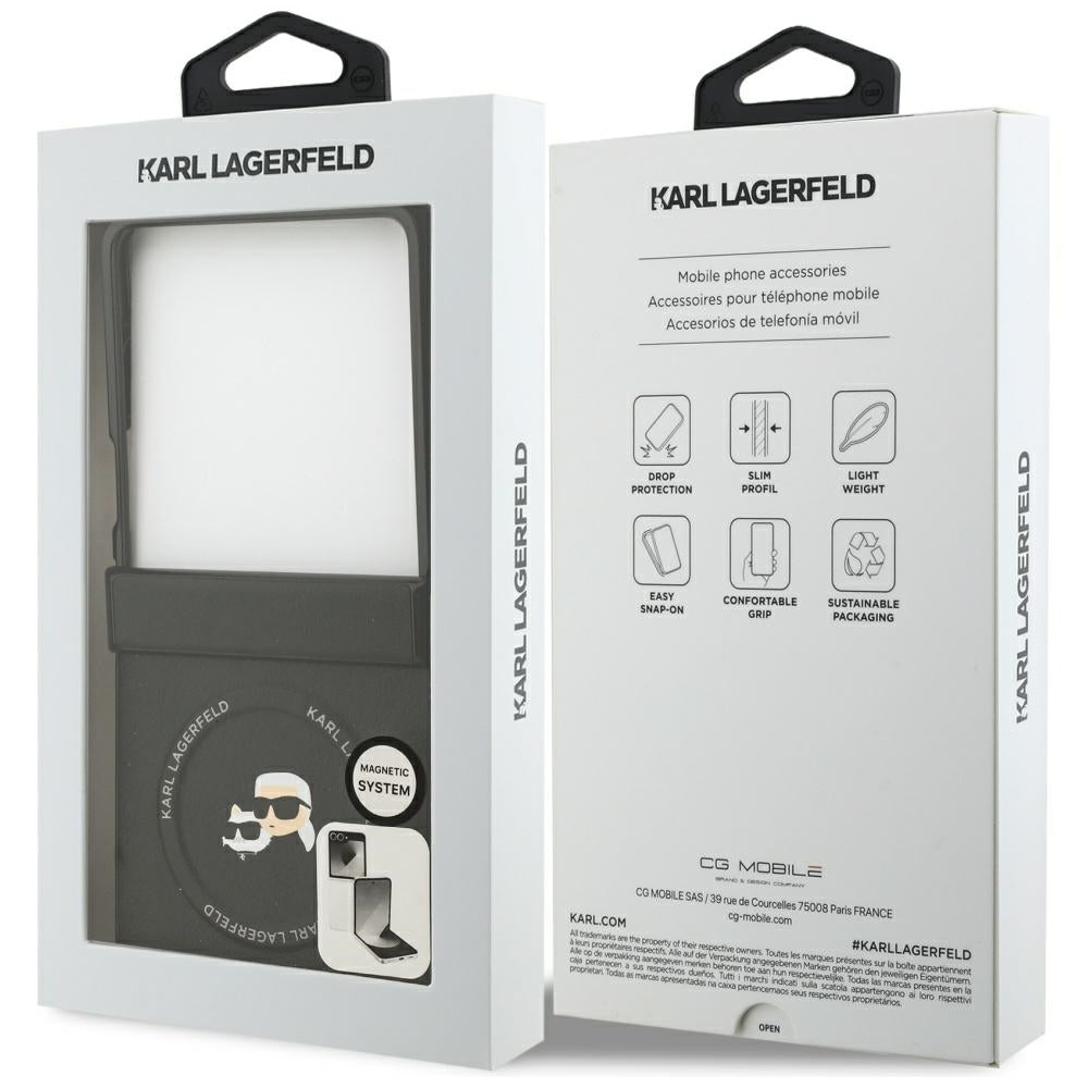 Pouzdro MagSafe pro Samsung Galaxy Z Flip7 F766, Karl Lagerfeld, Karl & Choupette Pins, Černá