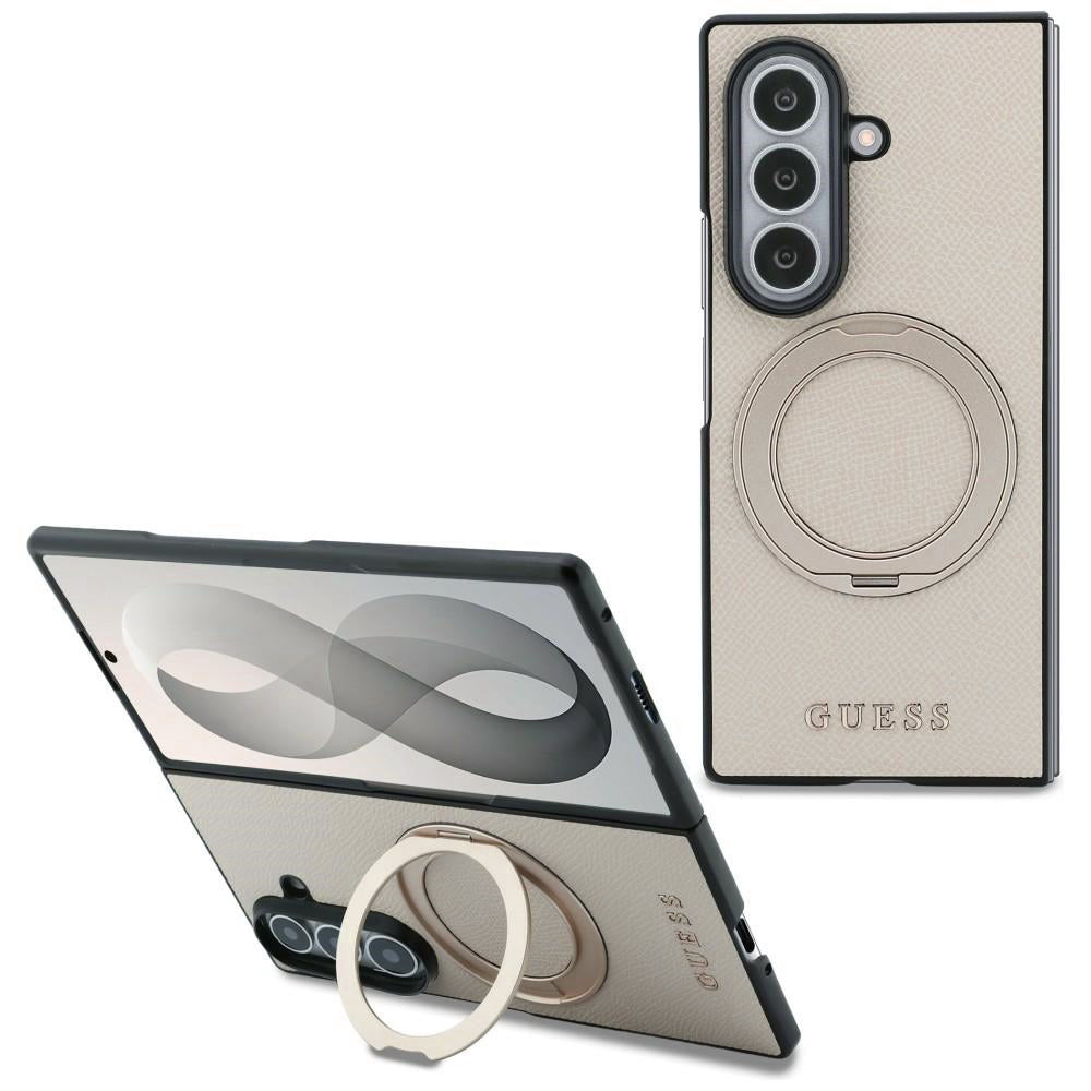 MagSafe pouzdro pro Samsung Galaxy Z Fold8 Ultra F976, Guess, Ring Stand Grained Classic Logo, Béžová