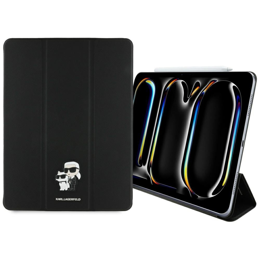 Pouzdro pro Apple iPad Pro 13 (2024), Karl Lagerfeld, Saffiano Karl & Choupette, Černá.