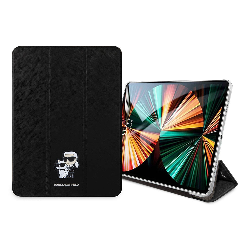 Pouzdro pro Apple iPad Pro 13 (2024), Karl Lagerfeld, Saffiano Karl & Choupette, Černá.