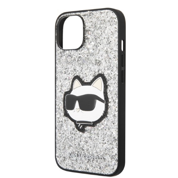 Pouzdro pro Apple iPhone 14, Karl Lagerfeld, Glitter Choupette Patch, Stříbrné