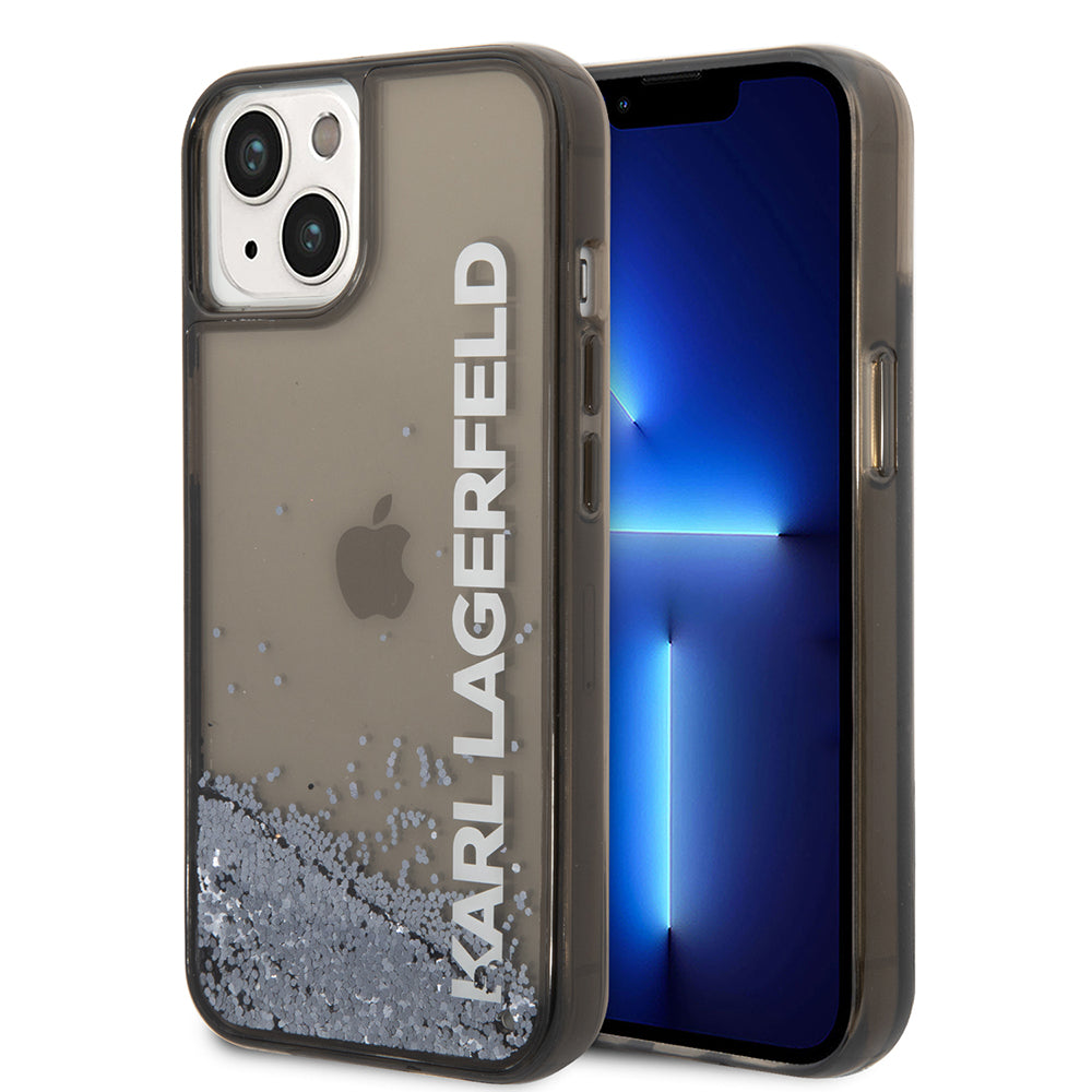 Pouzdro pro Apple iPhone 14, Karl Lagerfeld, Liquid Glitter KL Logo, Černá