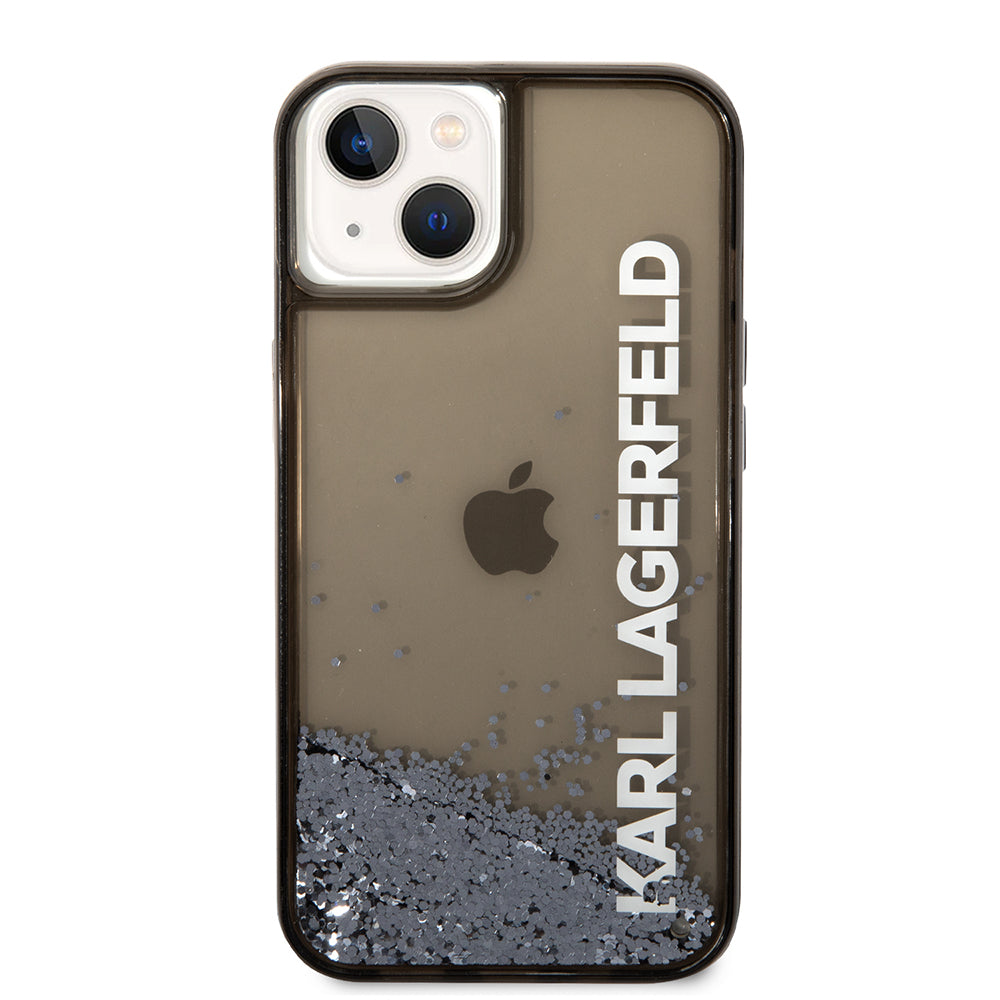 Pouzdro pro Apple iPhone 14, Karl Lagerfeld, Liquid Glitter KL Logo, Černá