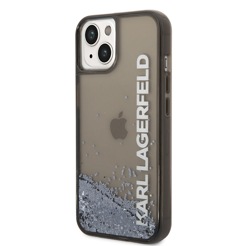 Pouzdro pro Apple iPhone 14, Karl Lagerfeld, Liquid Glitter KL Logo, Černá