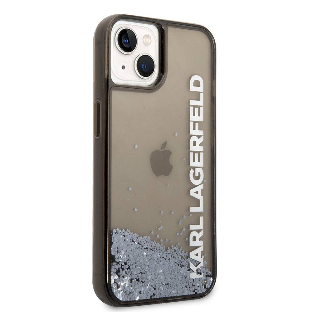 Pouzdro pro Apple iPhone 14, Karl Lagerfeld, Liquid Glitter KL Logo, Černá