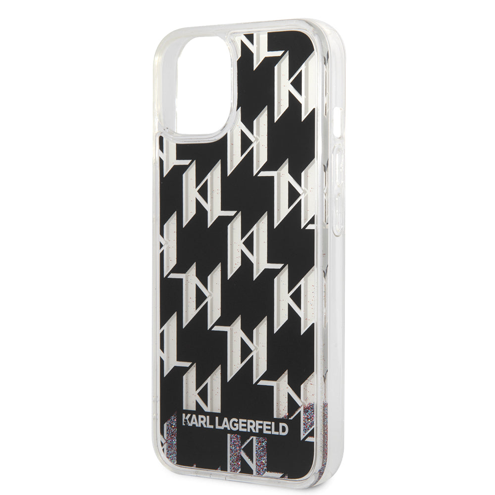 Pouzdro pro Apple iPhone 14, Karl Lagerfeld, Liquid Glitter Monogram, Černá