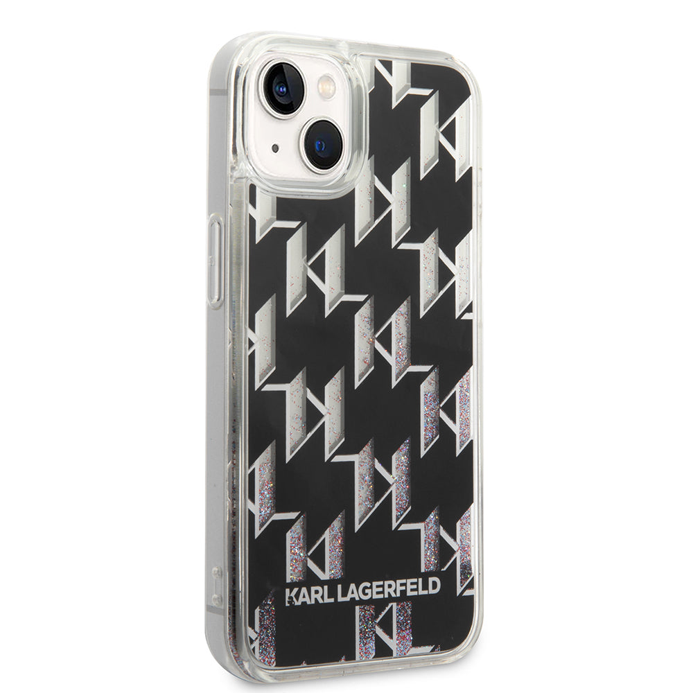 Pouzdro pro Apple iPhone 14, Karl Lagerfeld, Liquid Glitter Monogram, Černá