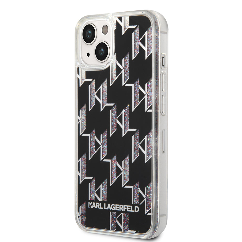 Pouzdro pro Apple iPhone 14, Karl Lagerfeld, Liquid Glitter Monogram, Černá