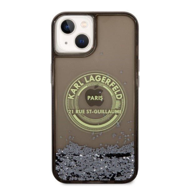 Pouzdro pro Apple iPhone 14, Karl Lagerfeld, Liquid Glitter RSG, Černá.