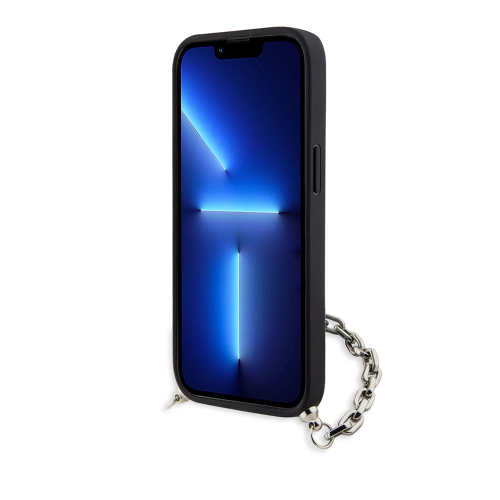 Pouzdro pro Apple iPhone 14, Karl Lagerfeld, Saffiano Monogram Chain, Stříbrné