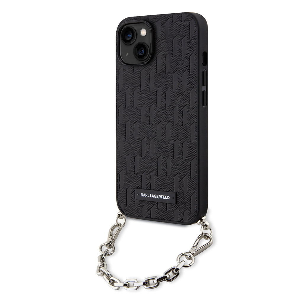 Pouzdro pro Apple iPhone 14, Karl Lagerfeld, Saffiano Monogram Chain, Černá