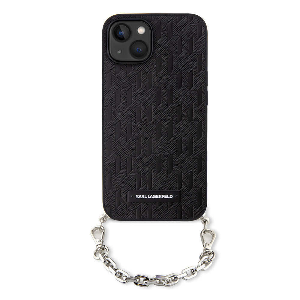 Pouzdro pro Apple iPhone 14, Karl Lagerfeld, Saffiano Monogram Chain, Černá