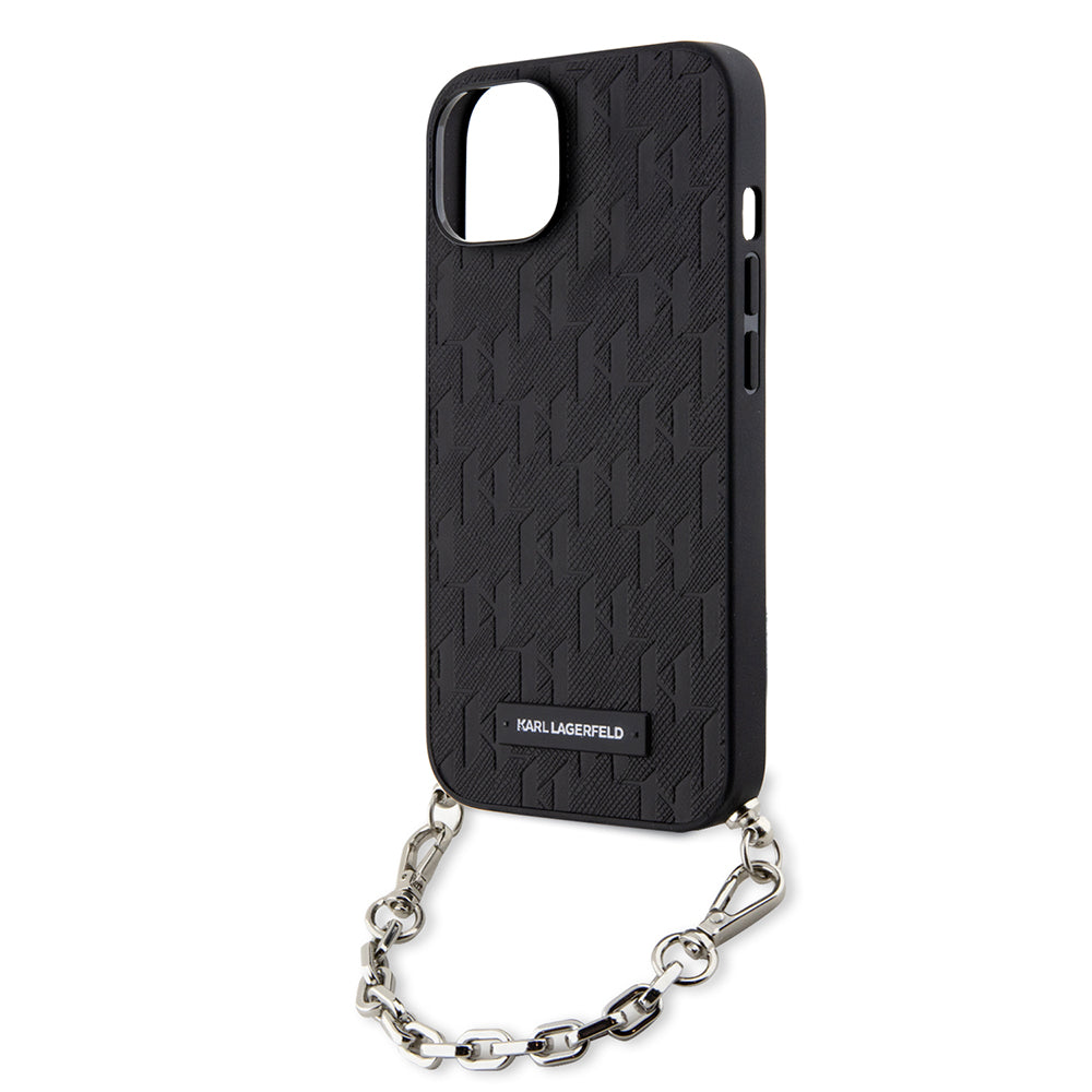 Pouzdro pro Apple iPhone 14, Karl Lagerfeld, Saffiano Monogram Chain, Černá