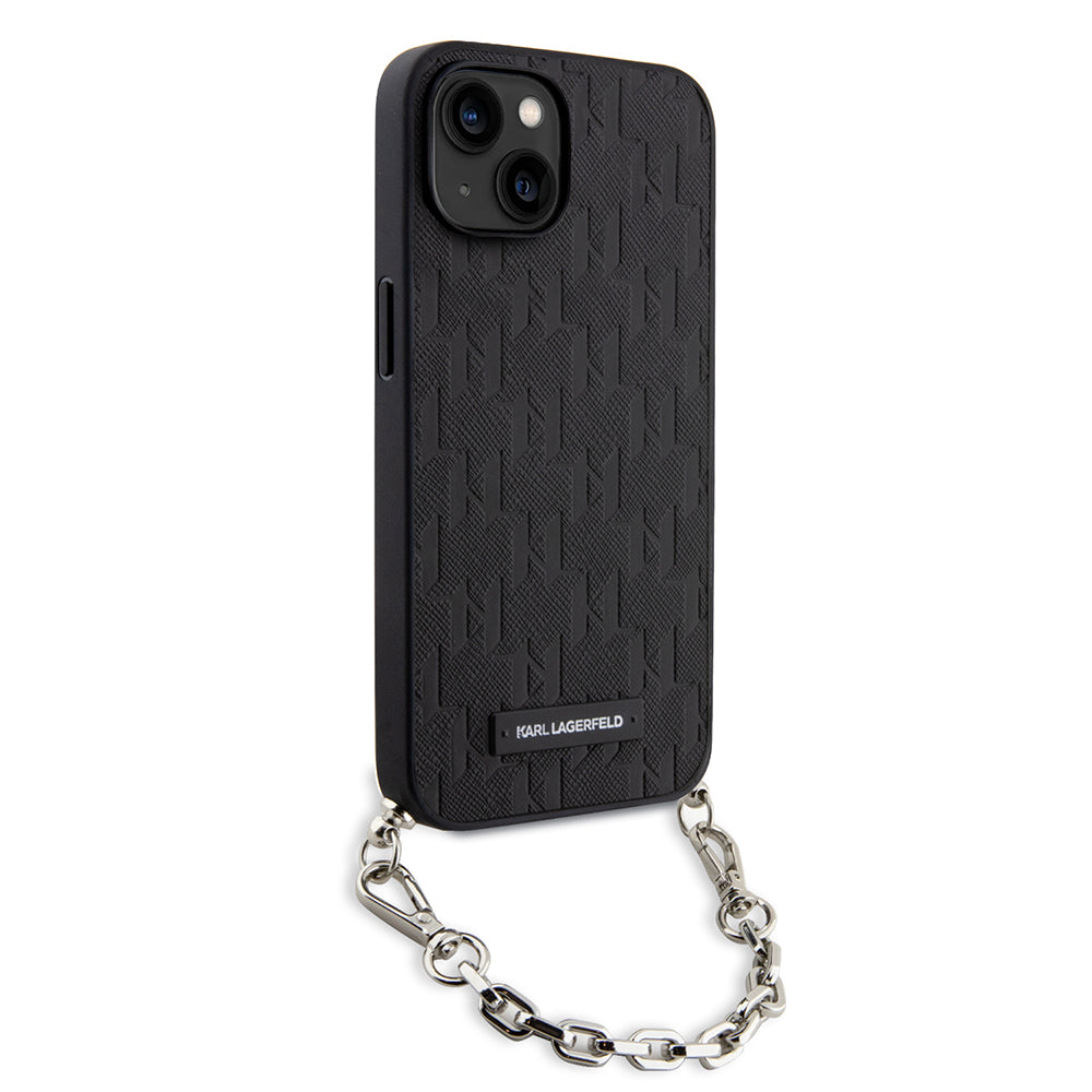 Pouzdro pro Apple iPhone 14, Karl Lagerfeld, Saffiano Monogram Chain, Černá
