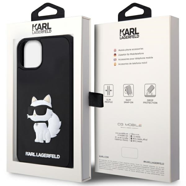 Pouzdro pro Apple iPhone 14 Plus, Karl Lagerfeld, 3D Rubber Choupette, Černá