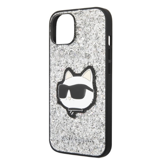 Pouzdro pro Apple iPhone 14 Plus, Karl Lagerfeld, Glitter Choupette Patch, Stříbrné
