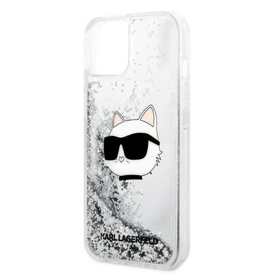 Pouzdro pro Apple iPhone 14 Plus, Karl Lagerfeld, Glitter Choupette's Head, Stříbrné.