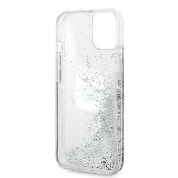 Pouzdro pro Apple iPhone 14 Plus, Karl Lagerfeld, Glitter Choupette's Head, Stříbrné.