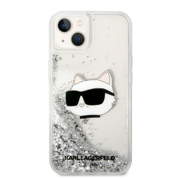 Pouzdro pro Apple iPhone 14 Plus, Karl Lagerfeld, Glitter Choupette's Head, Stříbrné.