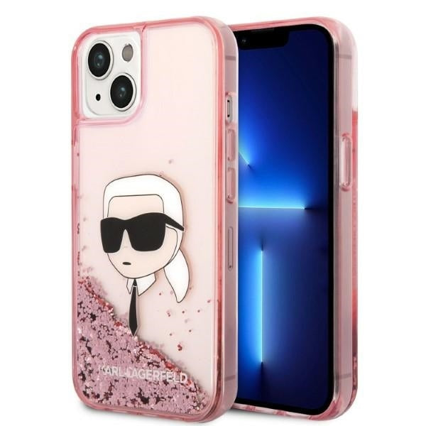 Pouzdro pro Apple iPhone 14 Plus, Karl Lagerfeld, Glitter Karl's Head, Růžové