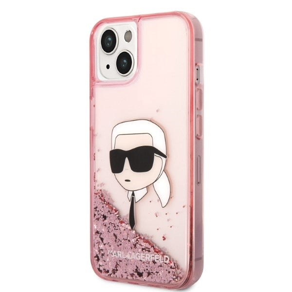 Pouzdro pro Apple iPhone 14 Plus, Karl Lagerfeld, Glitter Karl's Head, Růžové