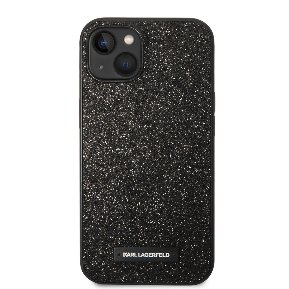 Pouzdro pro Apple iPhone 14 Plus, Karl Lagerfeld, Glitter Plaque Logo, Černá