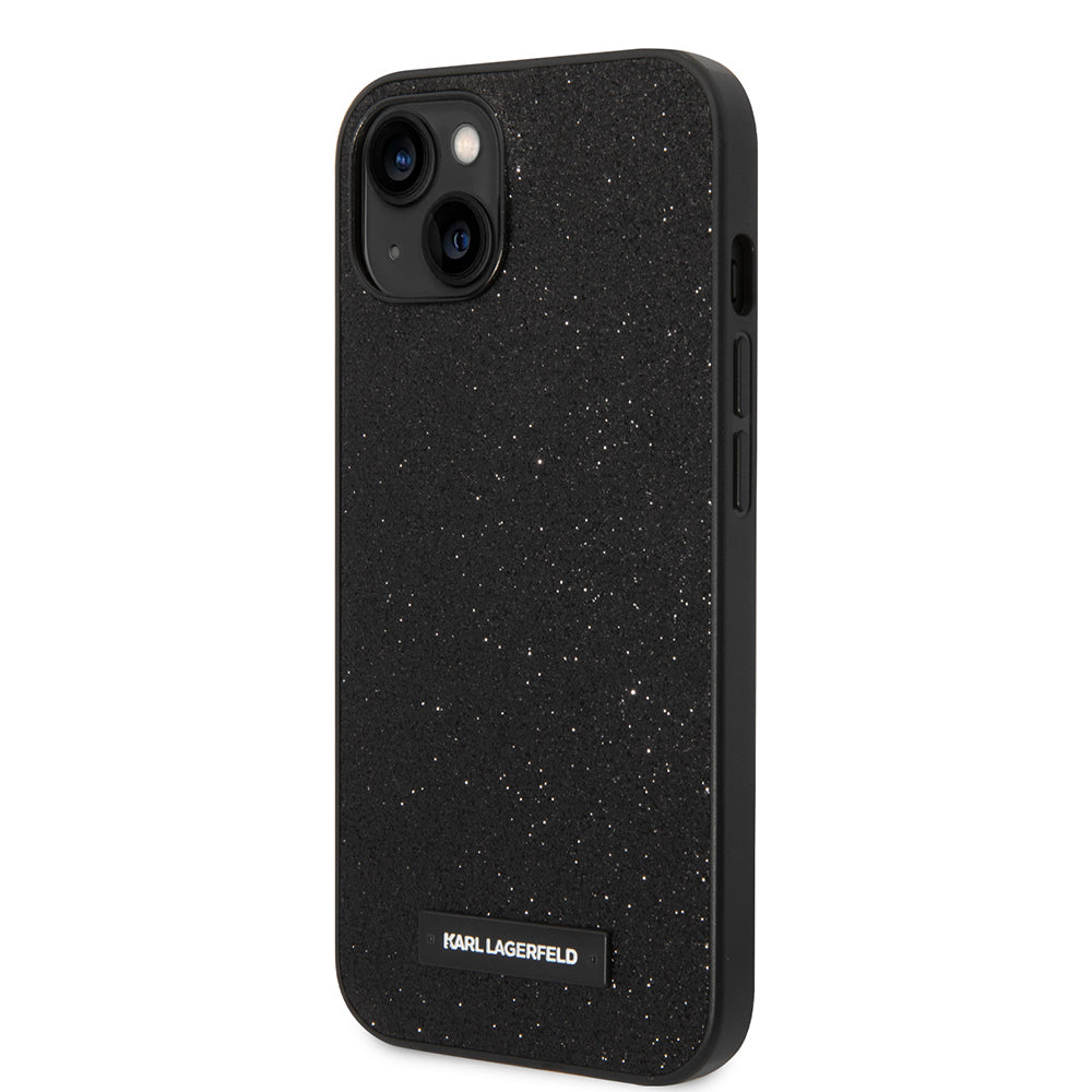 Pouzdro pro Apple iPhone 14 Plus, Karl Lagerfeld, Glitter Plaque Logo, Černá
