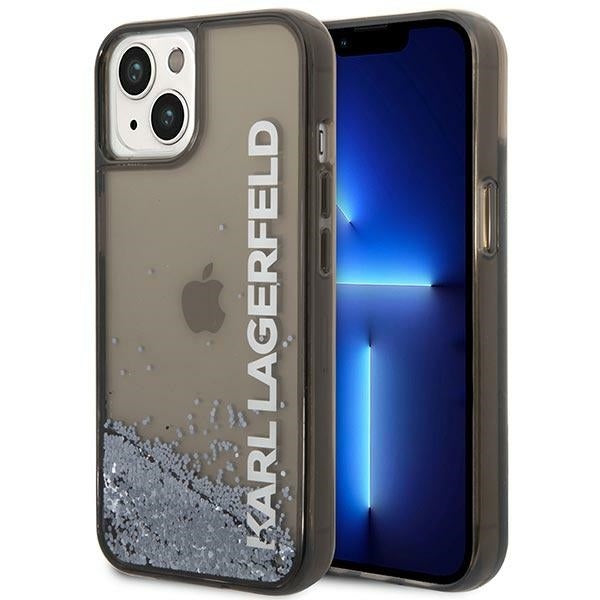 Pouzdro pro Apple iPhone 14 Plus, Karl Lagerfeld, Liquid Glitter KL Logo, Černá