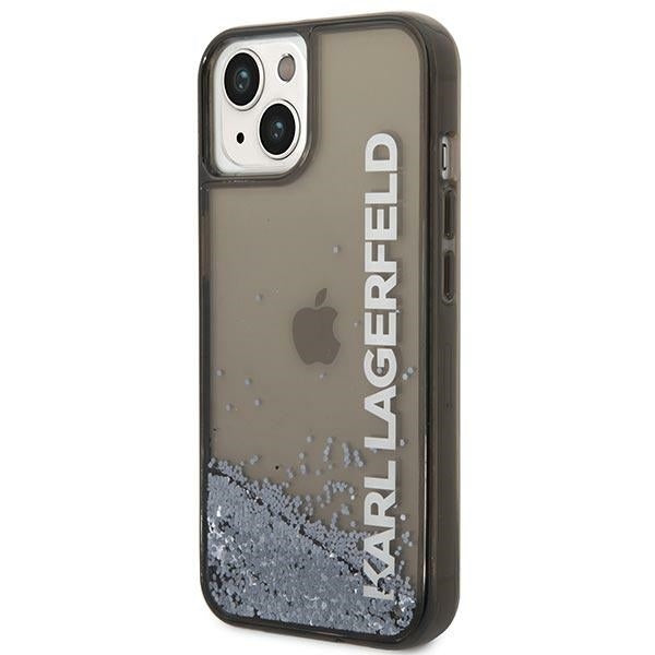 Pouzdro pro Apple iPhone 14 Plus, Karl Lagerfeld, Liquid Glitter KL Logo, Černá