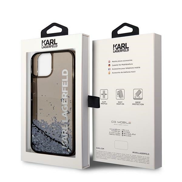 Pouzdro pro Apple iPhone 14 Plus, Karl Lagerfeld, Liquid Glitter KL Logo, Černá