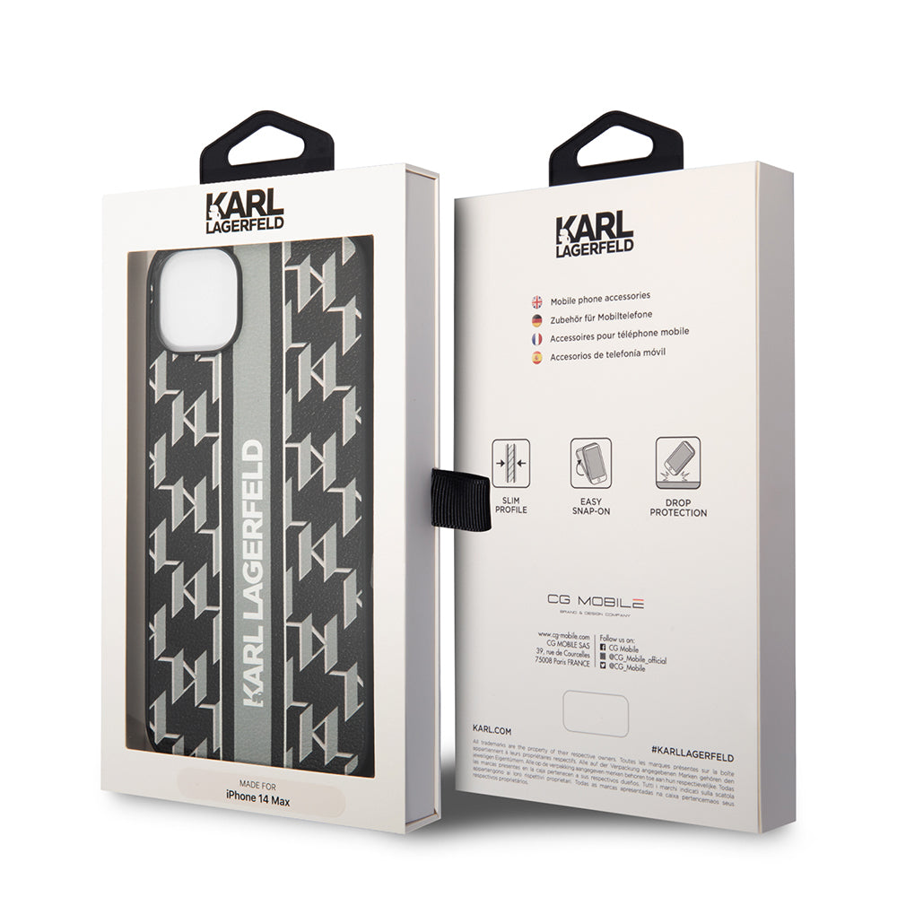 Pouzdro pro Apple iPhone 14 Plus, Karl Lagerfeld, Monogram Stripe, Šedé