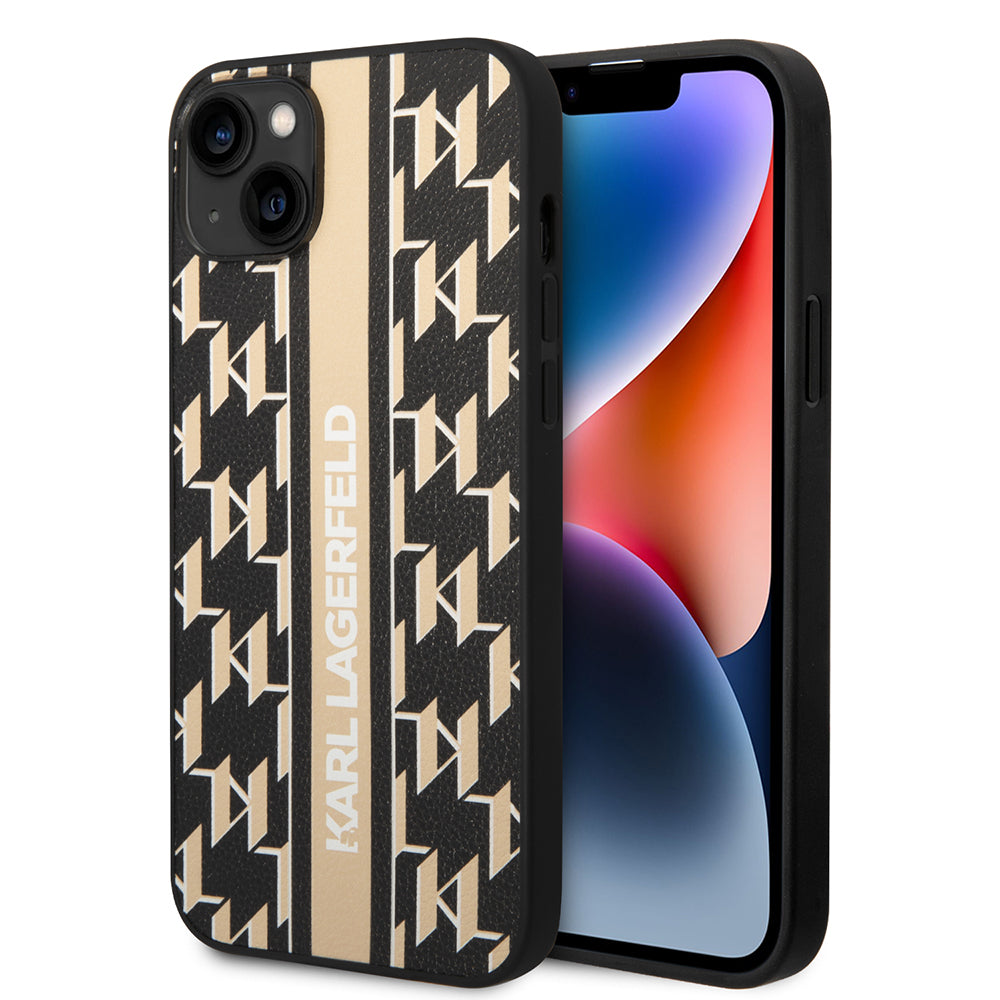 Pouzdro pro Apple iPhone 14 Plus, Karl Lagerfeld, Monogram Stripe, Hnědá