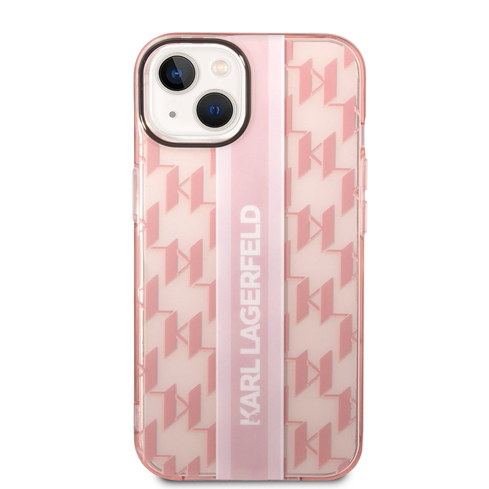 Pouzdro pro Apple iPhone 14 Plus, Karl Lagerfeld, Monogram Stripe, Růžová