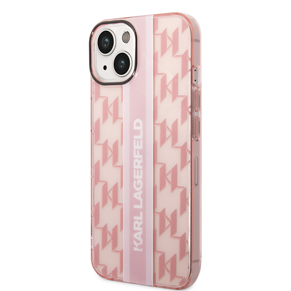 Pouzdro pro Apple iPhone 14 Plus, Karl Lagerfeld, Monogram Stripe, Růžová