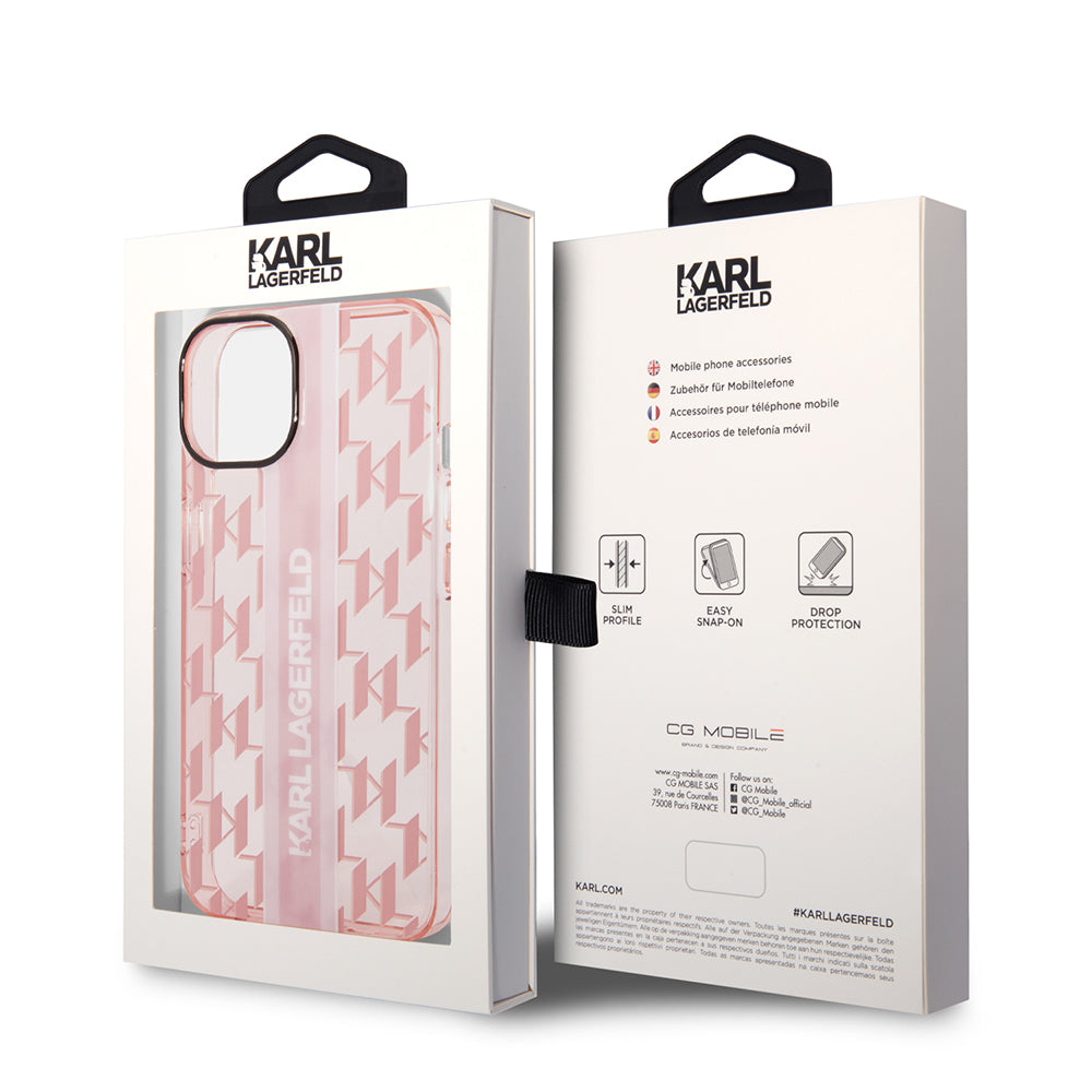 Pouzdro pro Apple iPhone 14 Plus, Karl Lagerfeld, Monogram Stripe, Růžová
