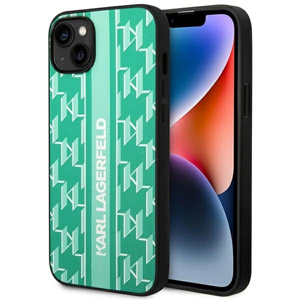 Pouzdro pro Apple iPhone 14 Plus, Karl Lagerfeld, Monogram Stripe, Zelená
