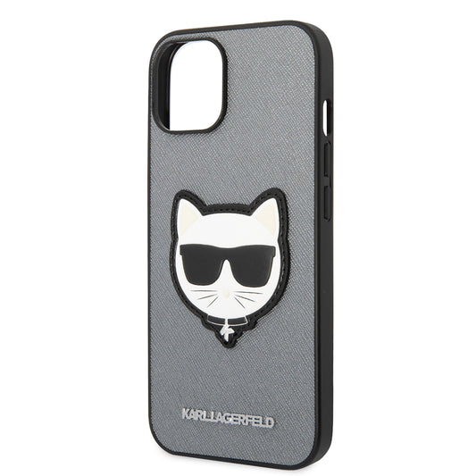 Pouzdro pro Apple iPhone 14 Plus, Karl Lagerfeld, Saffiano Choupette's Head, Stříbrné