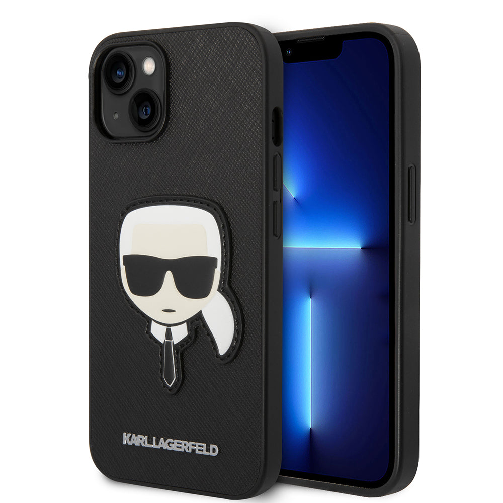 Pouzdro pro Apple iPhone 14 Plus, Karl Lagerfeld, Saffiano Karl's Head, Černá