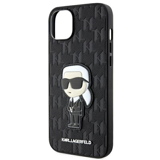 Pouzdro pro Apple iPhone 14 Plus, Karl Lagerfeld, Saffiano Monogram Ikonik Karl, Černá