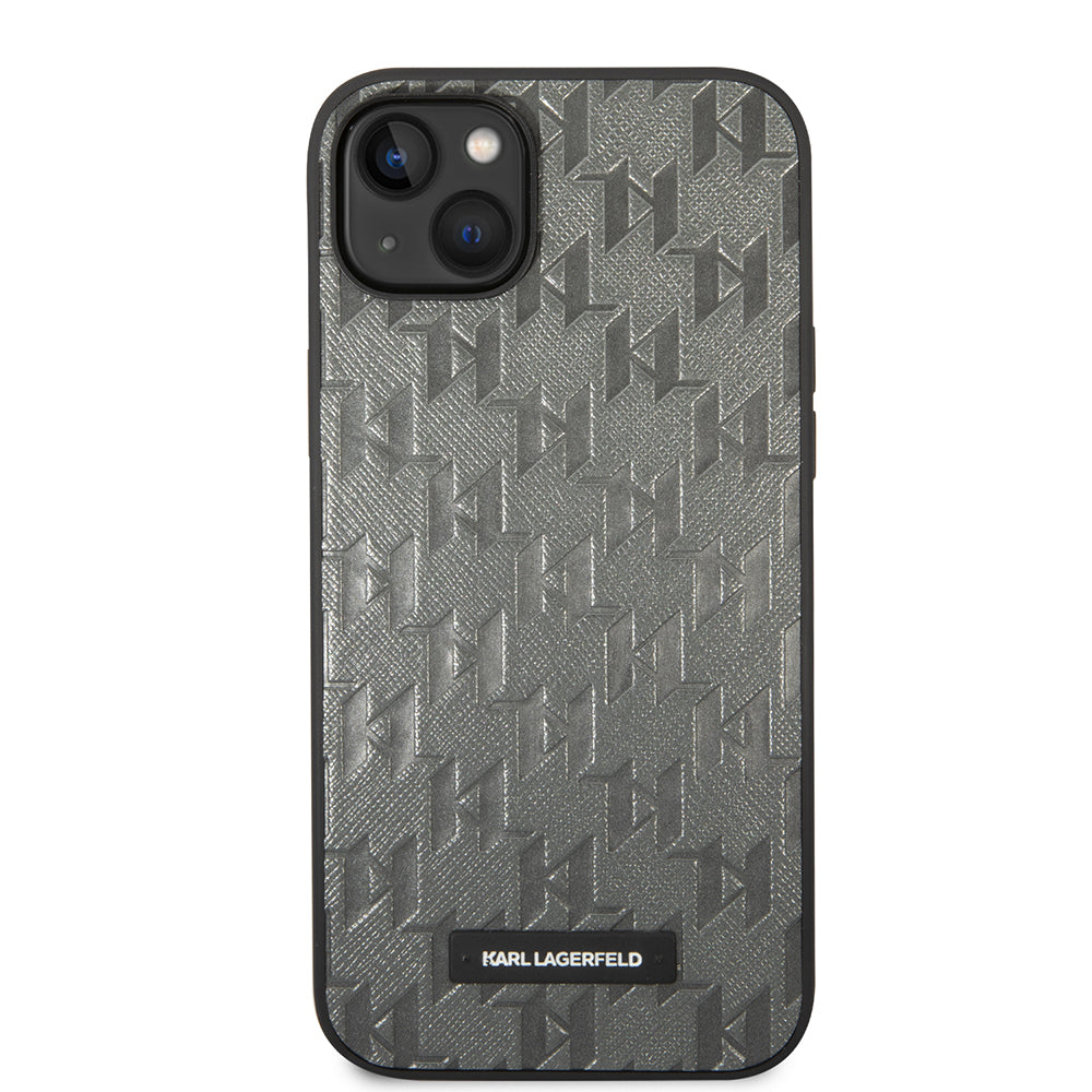 Case for Apple iPhone 14 Plus, Karl Lagerfeld, Saffiano Monogram Metal Logo, Grey
