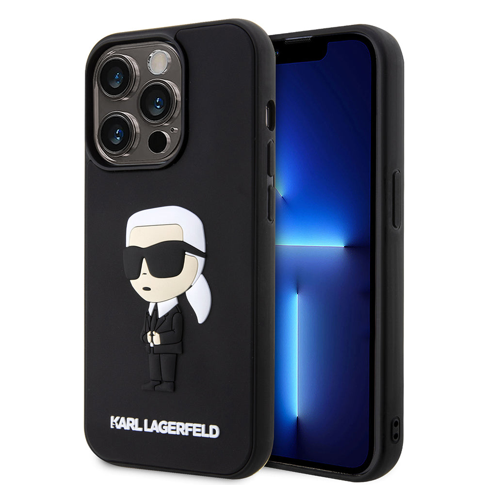 Pouzdro pro Apple iPhone 14 Pro, Karl Lagerfeld, 3D Rubber Ikonik Karl, Černá