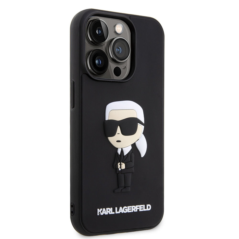 Pouzdro pro Apple iPhone 14 Pro, Karl Lagerfeld, 3D Rubber Ikonik Karl, Černá